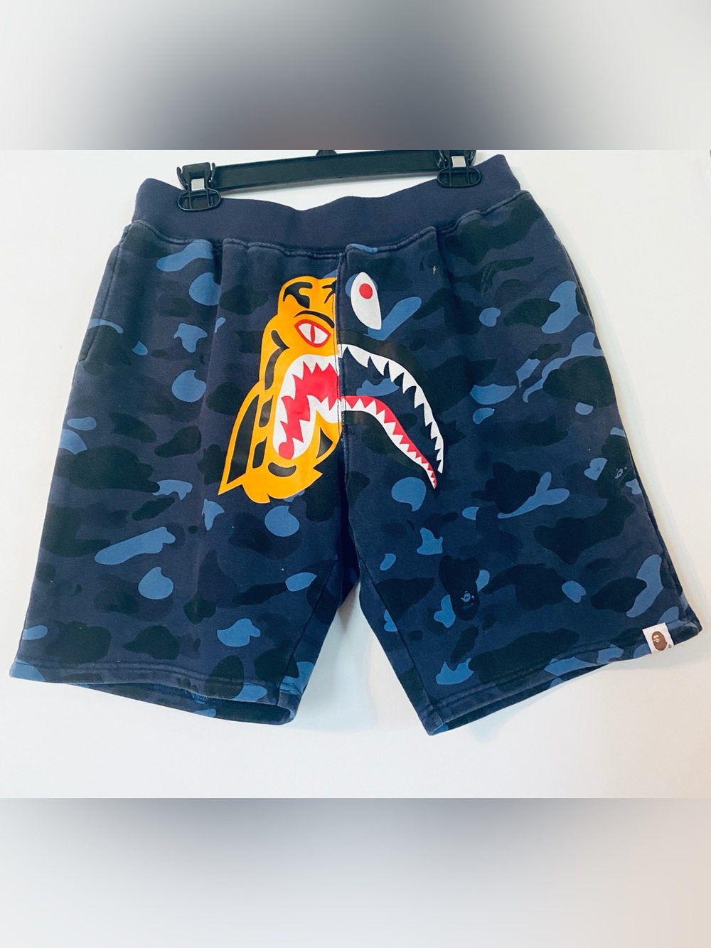A Bathing Ape BAPE Tiger Shark blue camo sweat Shorts XL